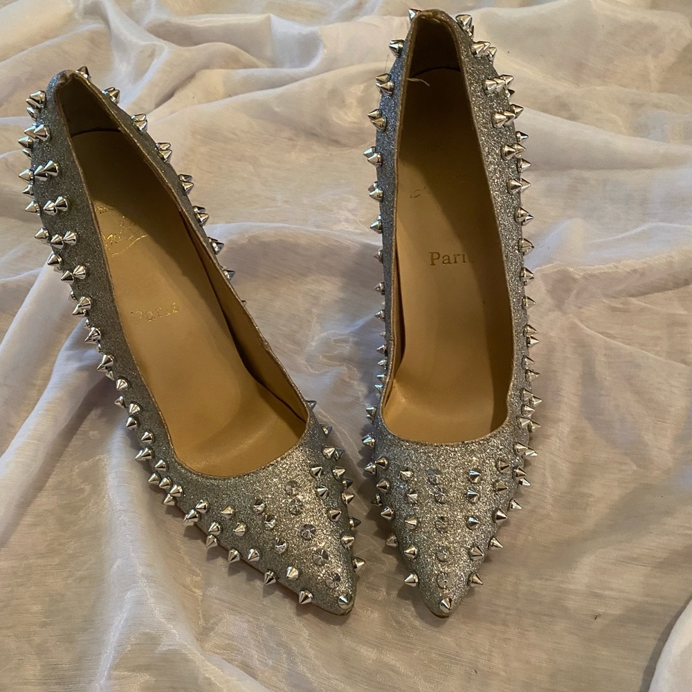 Christian Louboutin Silver Follie Spiked Heels